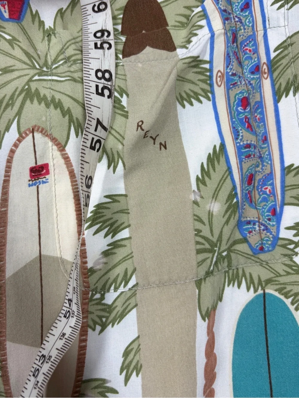 Vintage Reyn Spooner Hawaiian Surfboard Tropical White Cream Collared Shirt S